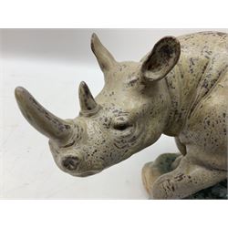 Lladro figure, Rhinoceros, no 14944, gres finish, sculpted by Vincente Martinez, year issued 1976, year retired 1978, L32cm