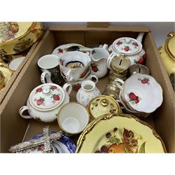 Canterbury tea and dinner service decorated with fruit on a yellow ground with gilt detail, together with Baroness tea service and other ceramics and collectables, in three boxes