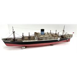 Scratch built model of the SS/HMS Hector armed merchant cruiser with full range of deck fittings L168cm with two copies of biographical information