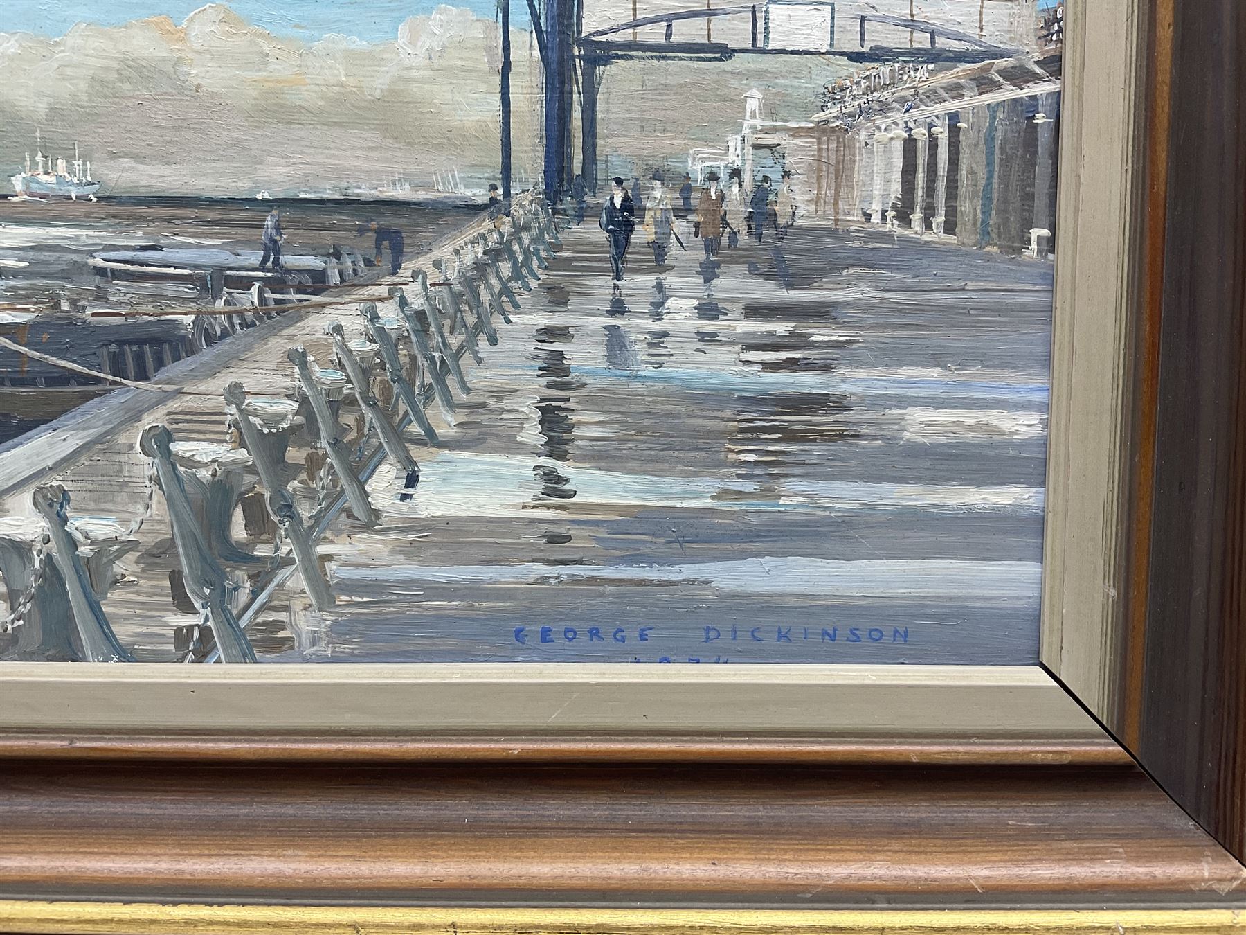 George Dickinson (British 20th Century): SS Oribita Moored in the Harbour, oil on board signed and dated 1974, 34cm x 57cm 