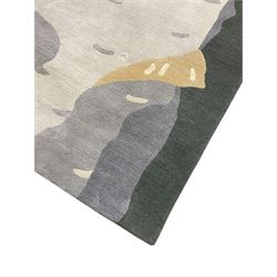 Deirdre Dyson London - 'Birch Tree' abstract rug, shades of grey and green depicting a birch trunk 