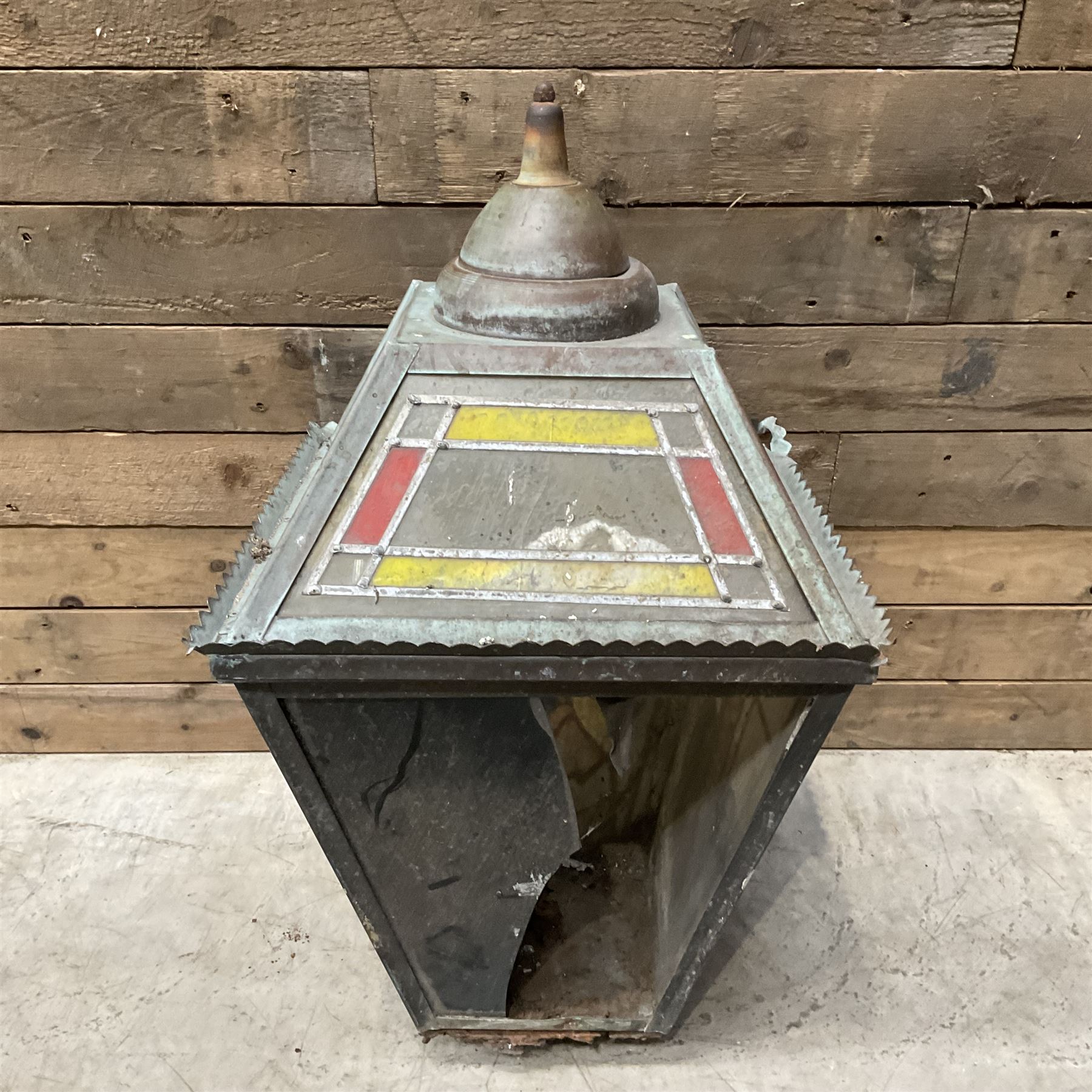 William Younger copper pub advertising lantern with stained glass panels, H75cm