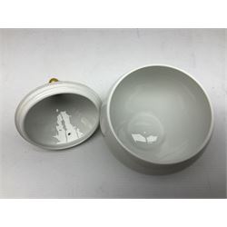 Rosenthal lidded bowl decorated in the Magic Flute pattern, designed by Bjorn Wiinblad, with gilt factory marks and signature to base, H20cm