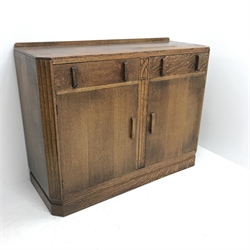 Early 20th century oak sideboard fitted with two drawers and two cupboards, W122cm, H96cm, D47cm