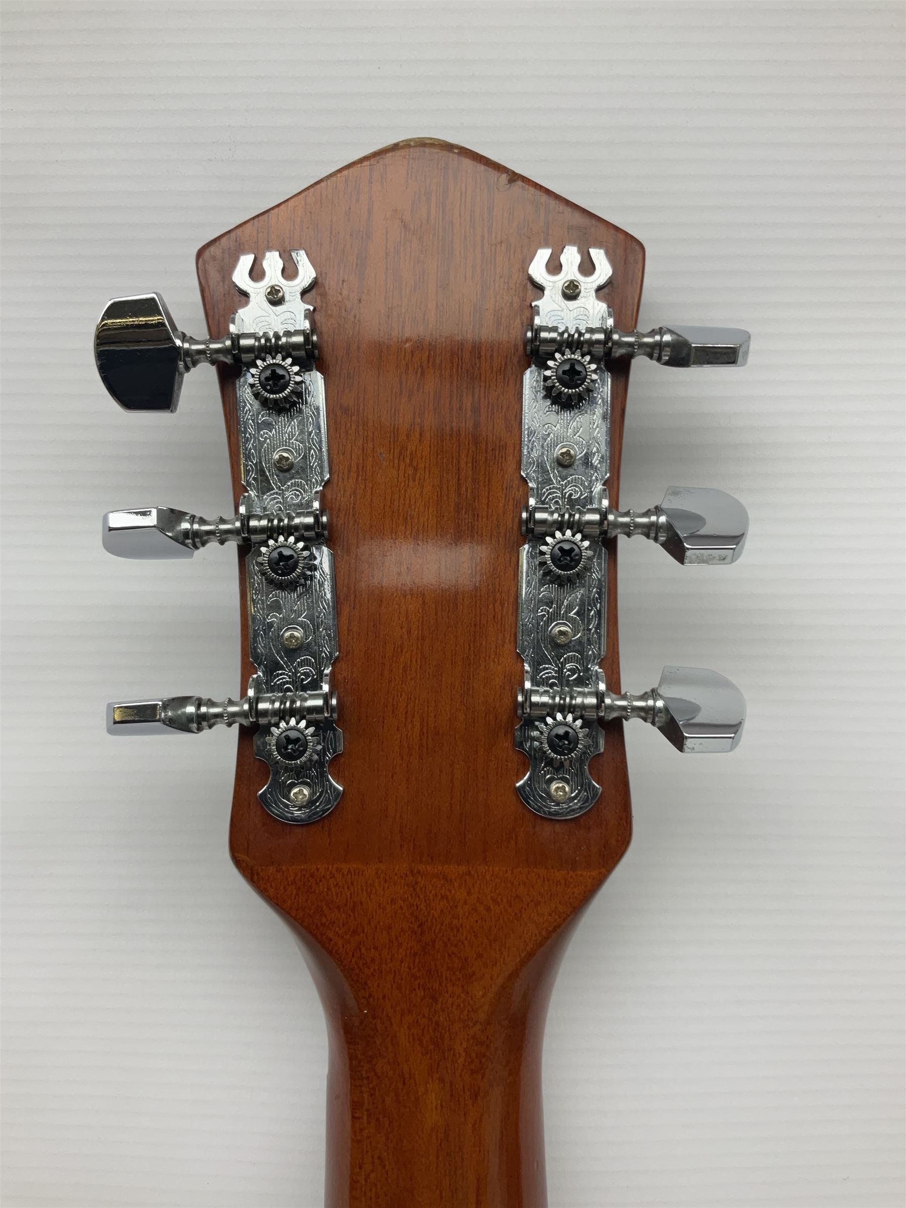 Harmony Model H6360 acoustic guitar in mahogany with spruce top, L103cm overall; and 1970s B&M (Barnes & Mullins) Concert Grande acoustic guitar, L101.5cm overall; each in hard carrying case (2)