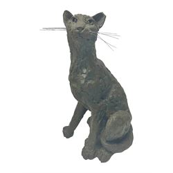 Composite sculpture, modeled as a seated cat, with artist signature beneath, H43cm  