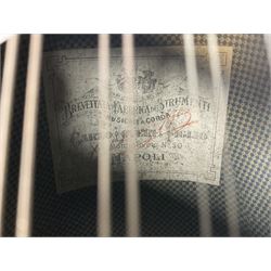 Italian mandolin, with foliate inlaid scratchplate, paper label inscribed 'Carlo Loveri & Figlio of Napoli', L62cm