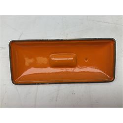 Le Creuset cast iron and enamel lidded tureen in the orange colourway, H12cm, L27cm