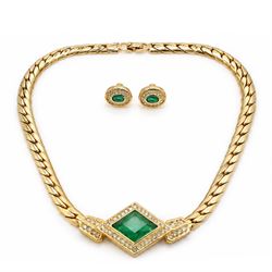 Dior gilt metal Gripoix green and white crystal set collar necklace, stamped Chr. Dior, wi...