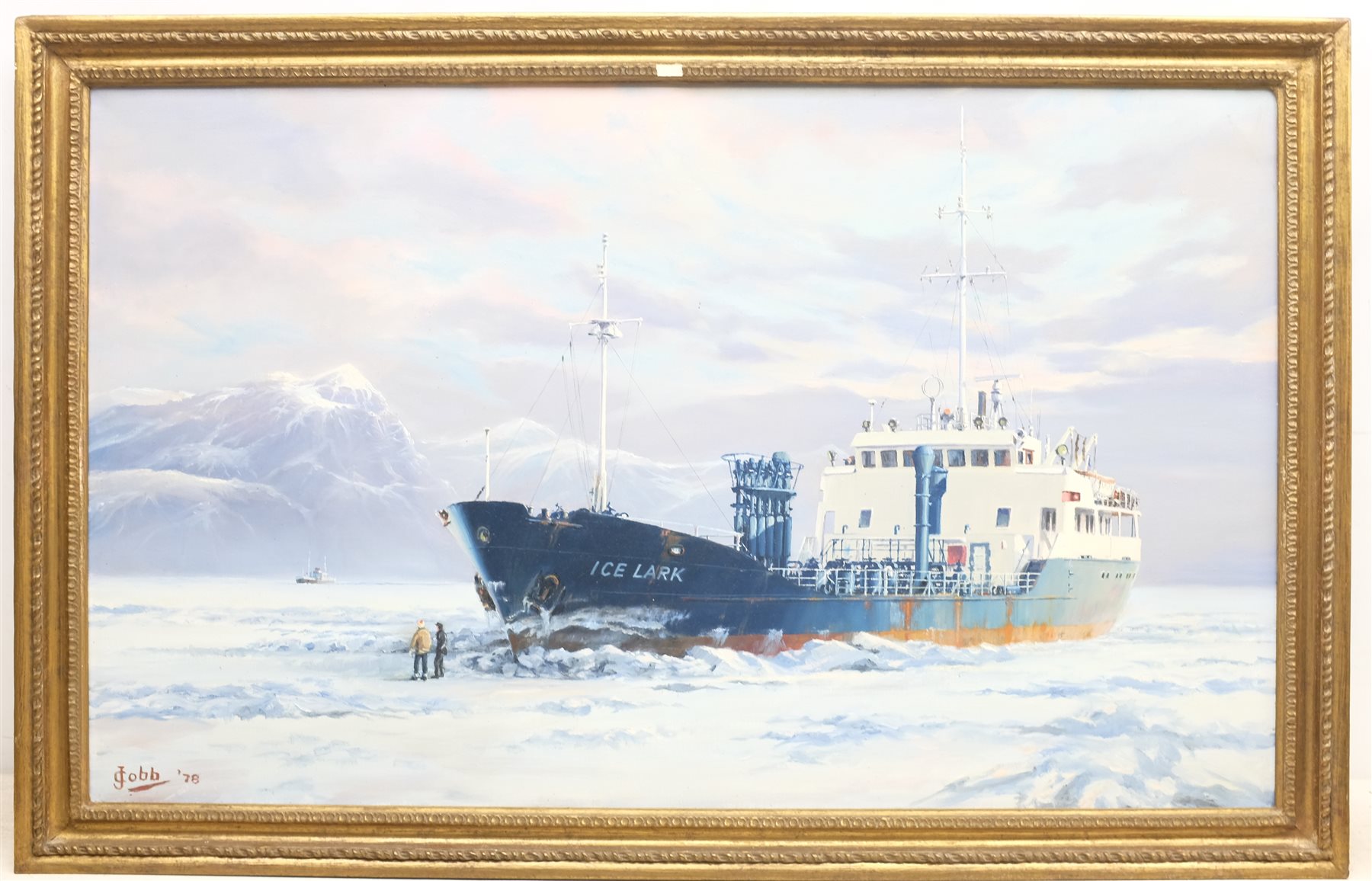 John Woodman Cobb (British 1916-1988): 'Ice Lark' in Arctic Waters, oil on canvas signed and dated '78, 54cm x 90cm