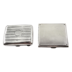Silver cigarette case, engine turned decoration by D Bros, Birmingham 1946 and one other by C & Co, Birmingham 1915, approx 6.5oz