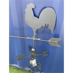 Black finish metal weather vane with cockerel finial, the stem decorated with c-scrolls, with wall mount bracket  - THIS LOT IS TO BE COLLECTED BY APPOINTMENT FROM DUGGLEBY STORAGE, GREAT HILL, EASTFIELD, SCARBOROUGH, YO11 3TX