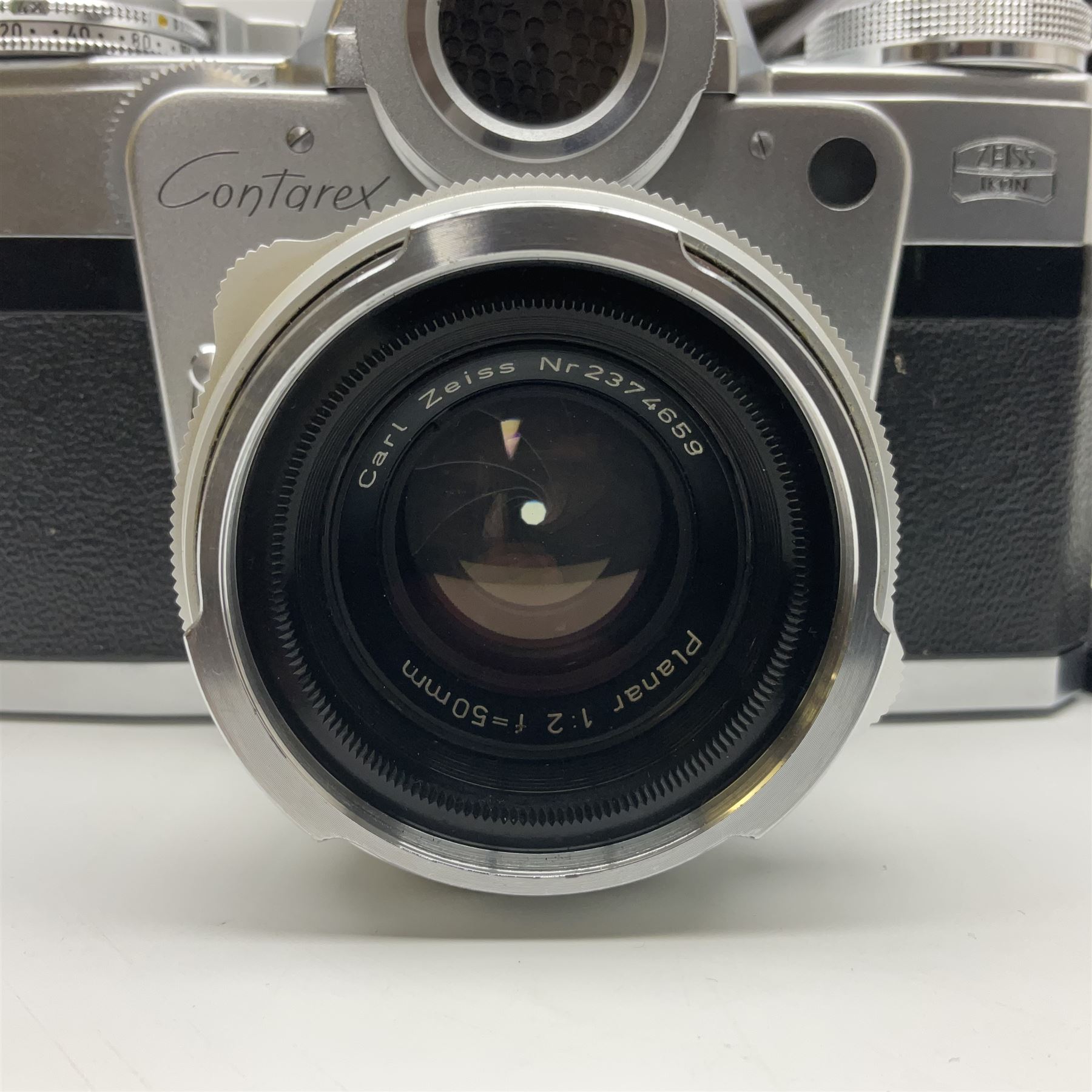 Zeiss Ikon Contarex Bullseye camera body, serial no. T92257, with 'Carl Zeiss planar 1:2 50mm' lens, serial no. 2374659, in Contarex ever ready case