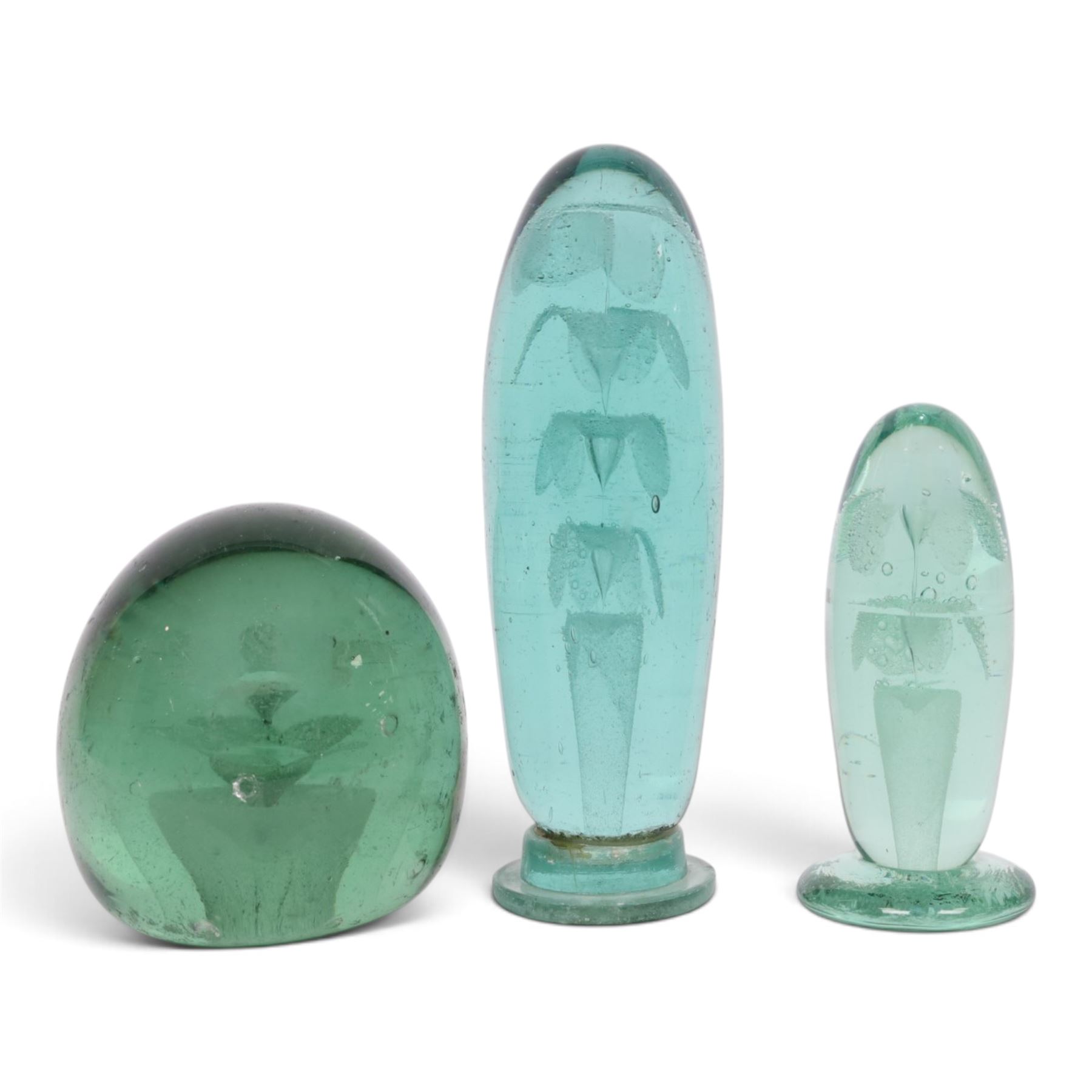 Three Victorian glass dump paperweights with floral inclusions, tallest H10cm