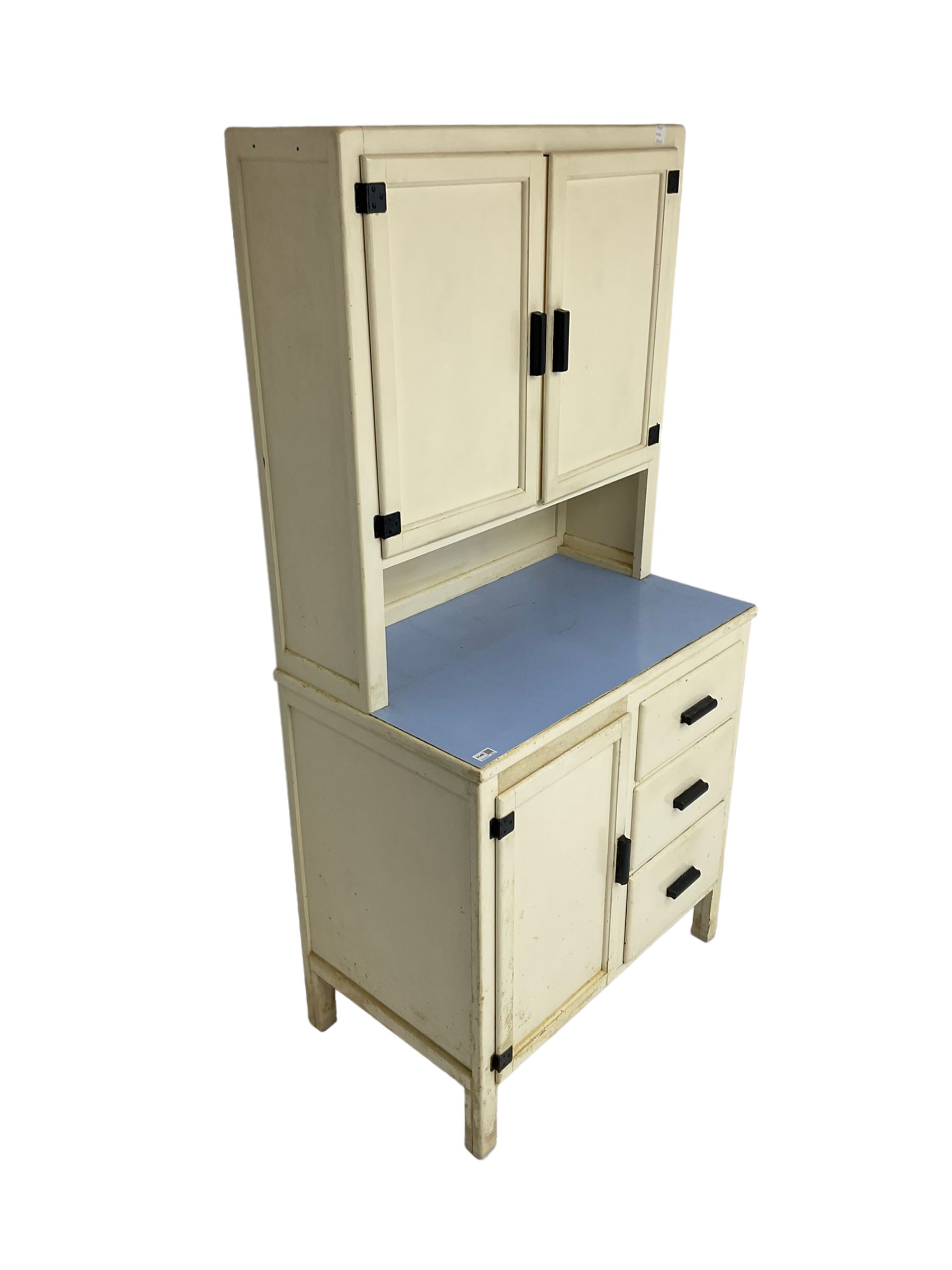 1950s painted kitchen cabinet, and a painted pine two door cupboard