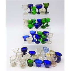  Collection of various glass and ceramic eye baths including some glass marked Optrex Safeguards Sight   