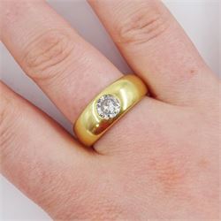18ct gold gypsy set, single stone transitional cut diamond ring, diamond approx 0.65 carat