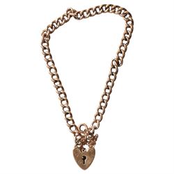9ct gold curb link bracelet with heart padlock clasp