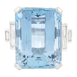 18ct white gold aquamarine and diamond ring, single emerald cut aquamarine of approx 17.25...