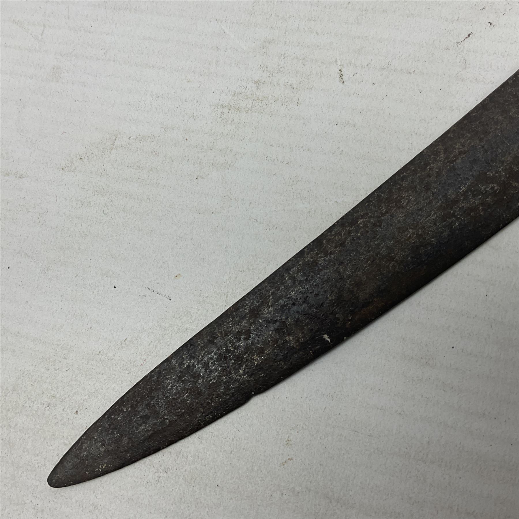 WWI Remington Pattern 1913 bayonet, the 43cm fullered blade with various marks to the ricasso including date code 11 16; in leather covered scabbard with various stamps including JWB 17 L58cm overall; and a French Model 1866 sabre bayonet (no scabbard)