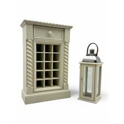 Contemporary painted wooden wine cabinet, rectangular form with carved leaf moulded cornic...