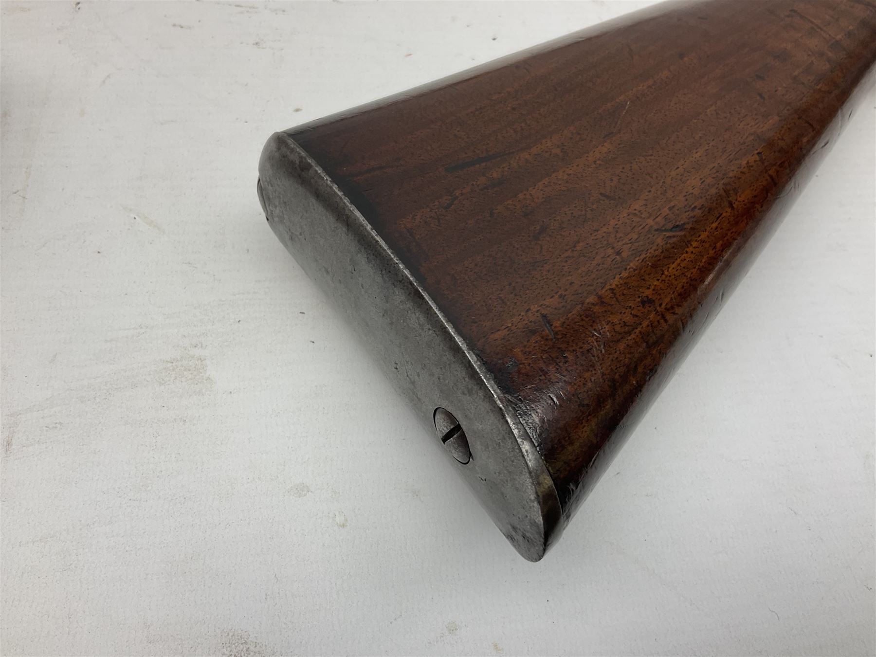 Braendlin Armoury Martini action .577/450 falling back rifle, the 85cm rifled barrel stamped Alex. Henry Edinburgh & London with two barrel bands including Yatagan bayonet side fitting and clearing rod under, with leather sling, serial no.13332, L126cm (NB. Firing pin broken). 