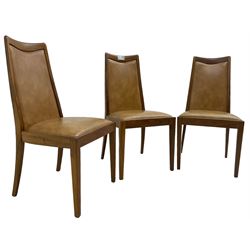 G-Plan - set of six mid-20th century teak 'Fresco' dining chairs, high back and seat upholstered in tan faux leather, on square tapering supports