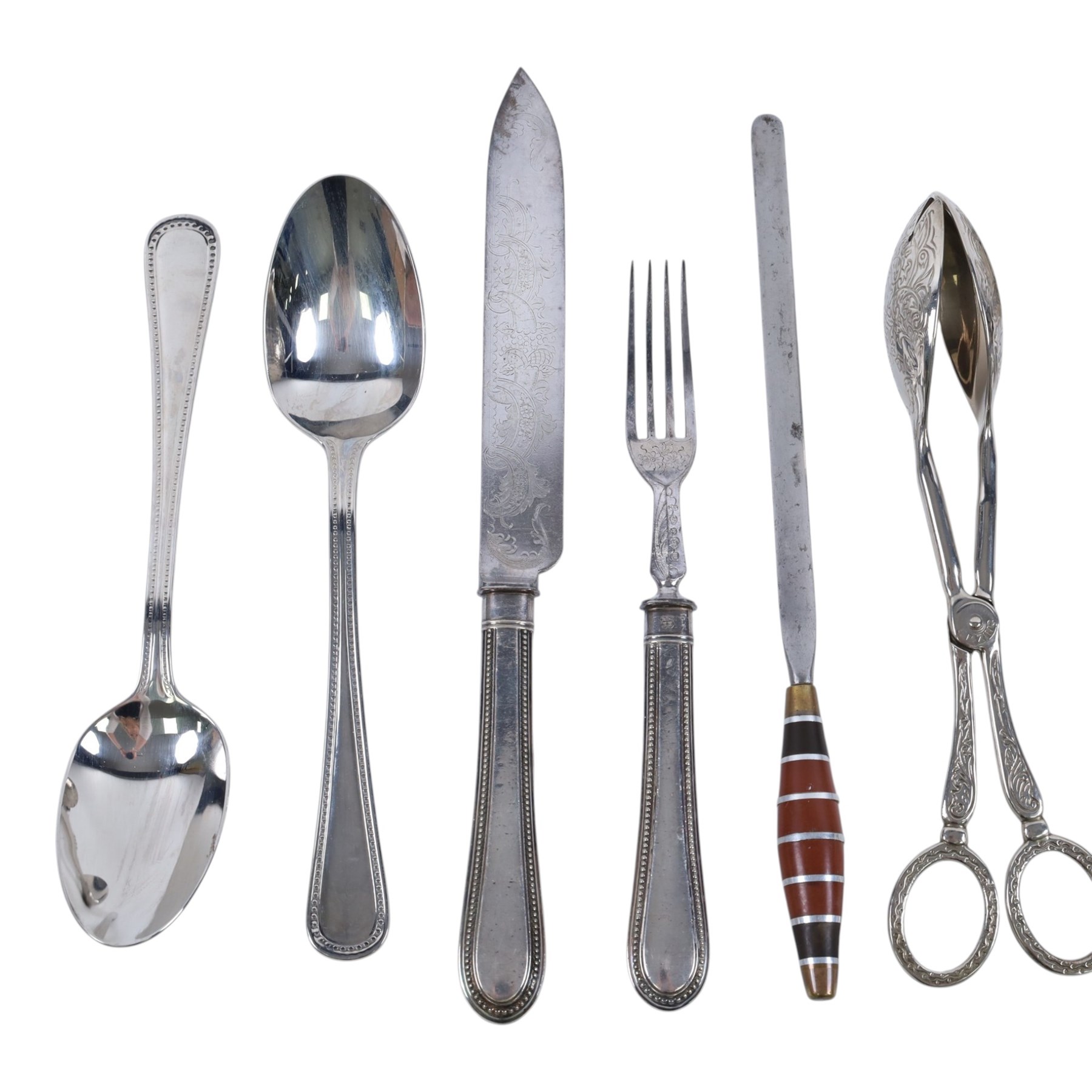 Collection of medals and coins, including Territorial Efficiency Medal, 1889 Amercian Morgan Silver Dollar, 1940 silver shilling, George IV coronation medal, Victorian and Edwardian pennies, commemorative coins etc and a quantity of silver plated cutlery