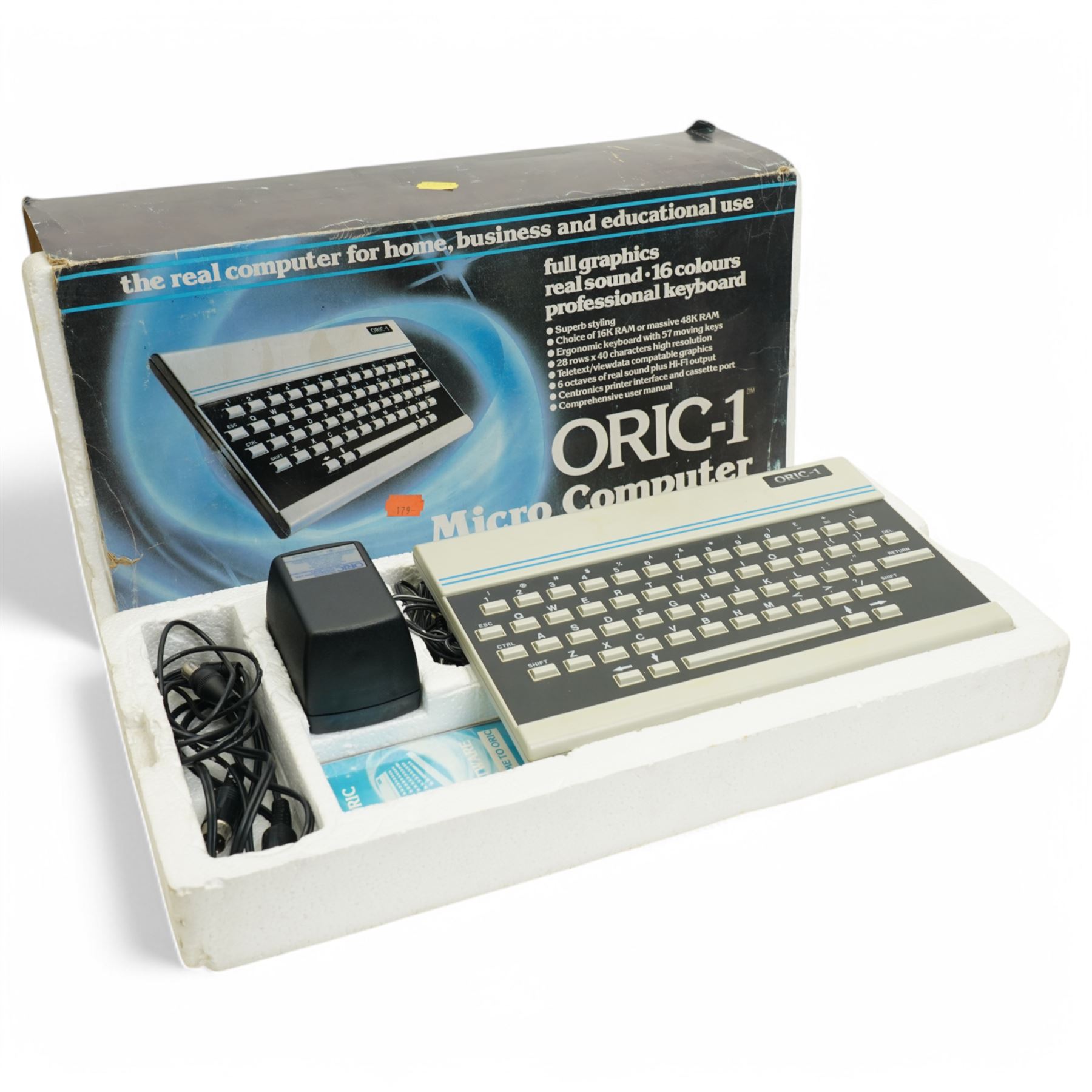 ORIC-1 Micro Computer, with keyboard and plug, in original box and packaging