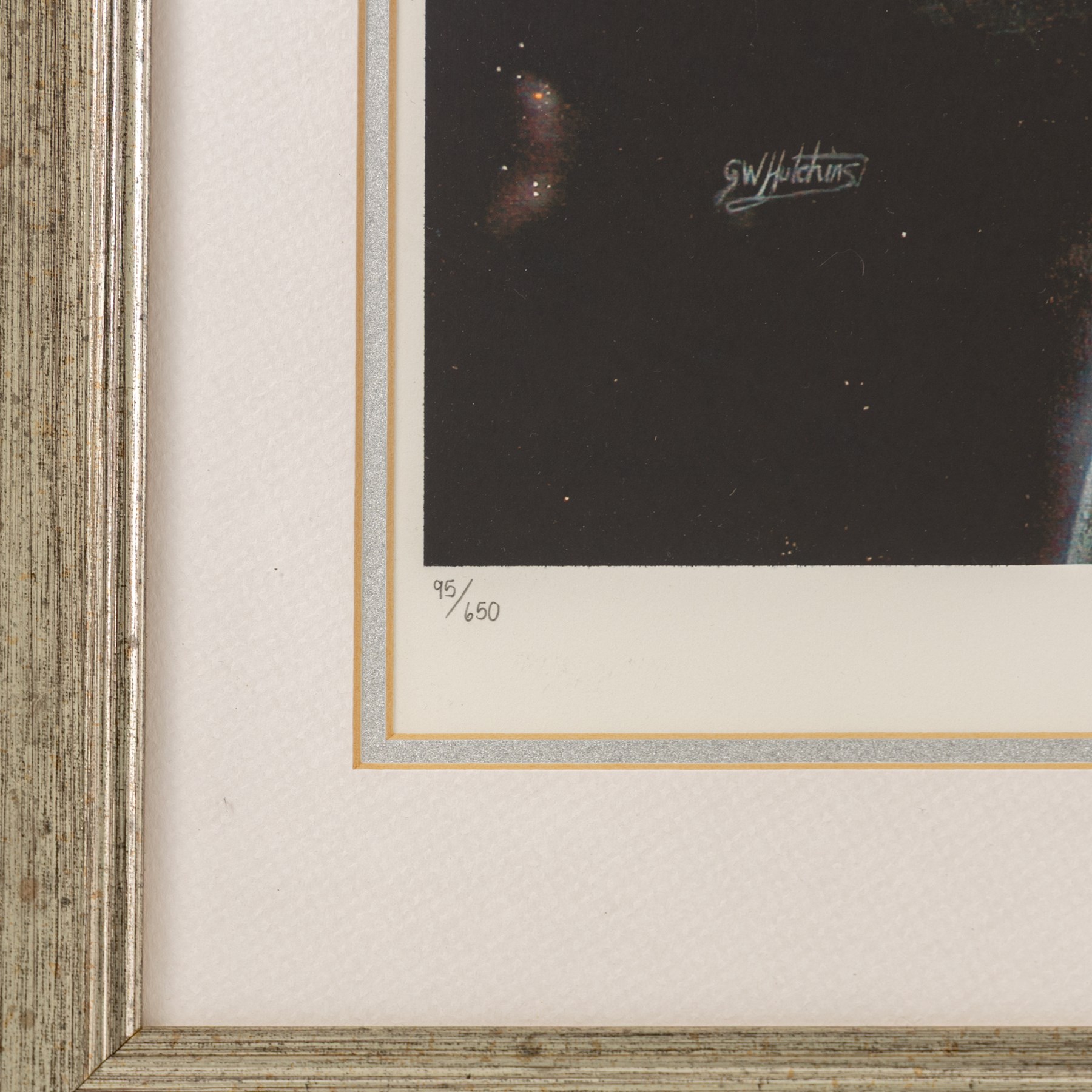 G.W. Hutchins: limited edition print 'Escape From The Death Star' signed by the artist, no. 95/650, framed with certificate of authenticity from Osbourne & Allen Ltd verso, artwork H30cm, W40cm