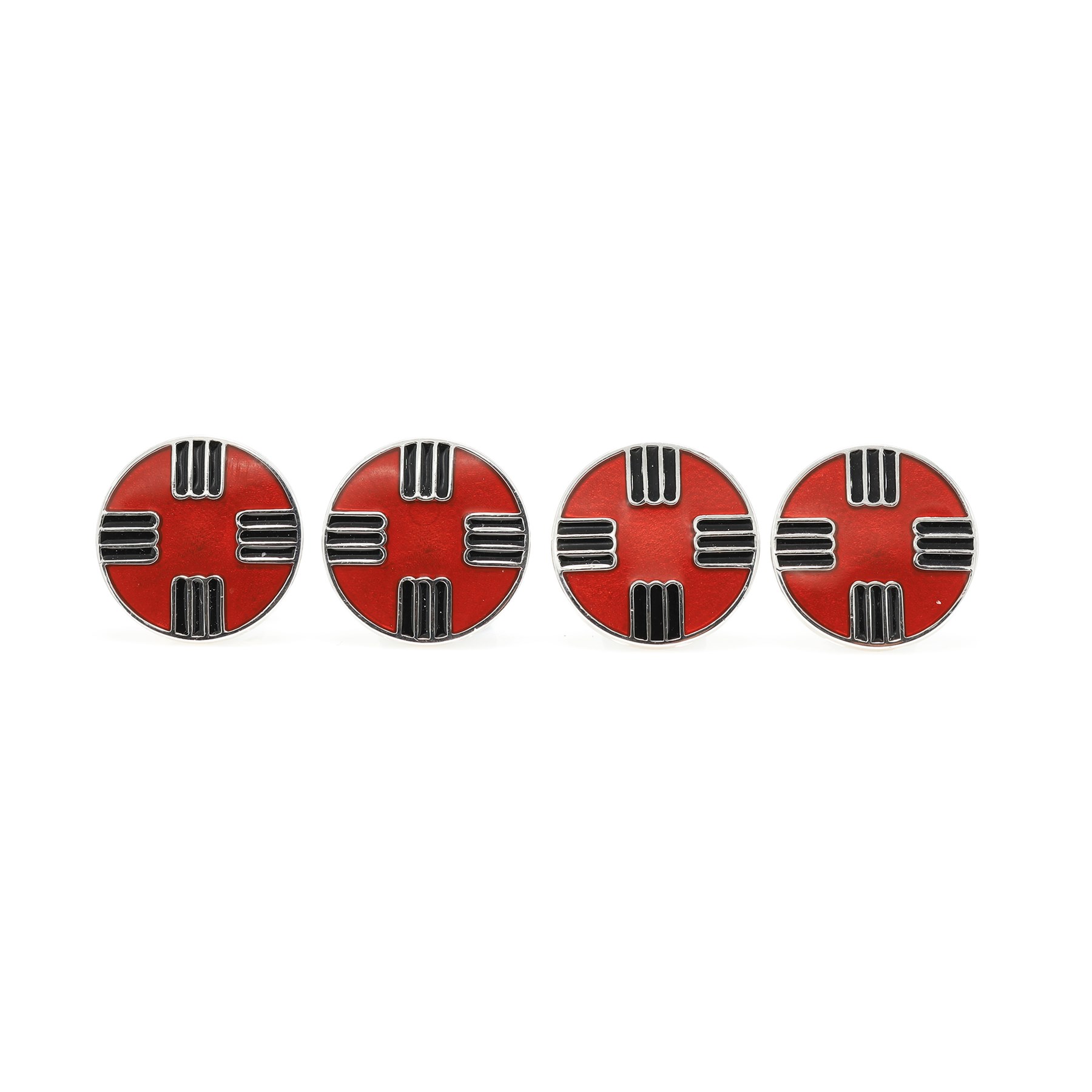 Set of four red and black enamelled silver cufflinks by Dunhill, London 1993