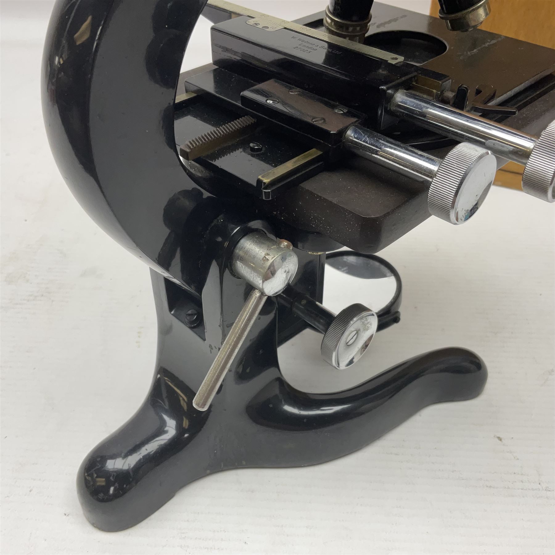 Three W. Watson & Sons microscopes, comprising Kima no 58173, Low power binocular no 98846 and High power binocular no 103144, all boxed 