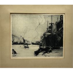 Frank Henry Mason (Staithes Group 1875-1965): 'Sunderland' Docks, dry point etching signed and titled in pencil 38cm x 45cm (unframed) Provenance: from the estate of Christine Dexter and by descent from the artist's sister Eleanor Marie (Nellie)