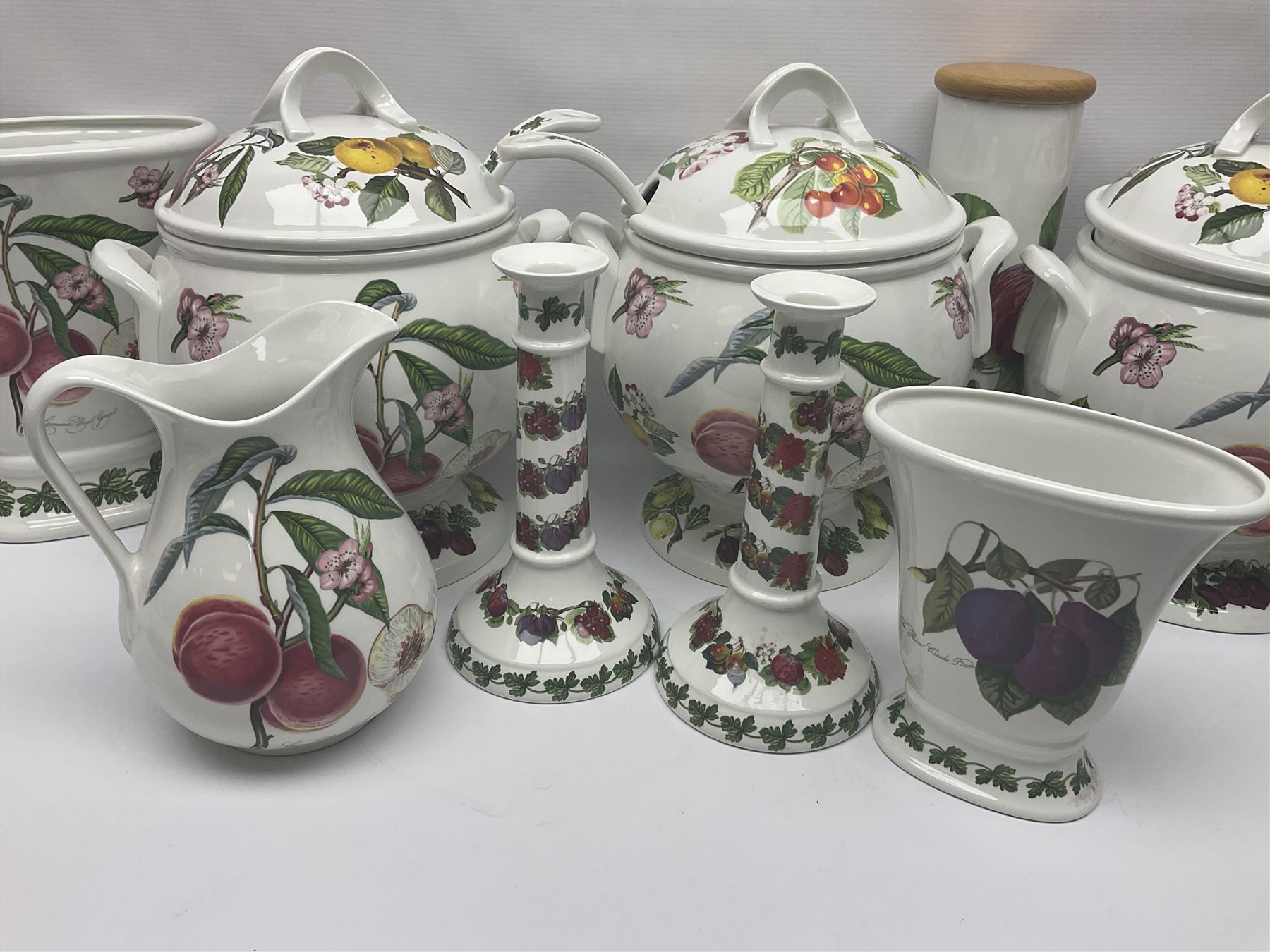 Three Portmeirion soup tureens with covers and ladles, together with vases, large bowls and other Portmeirion items