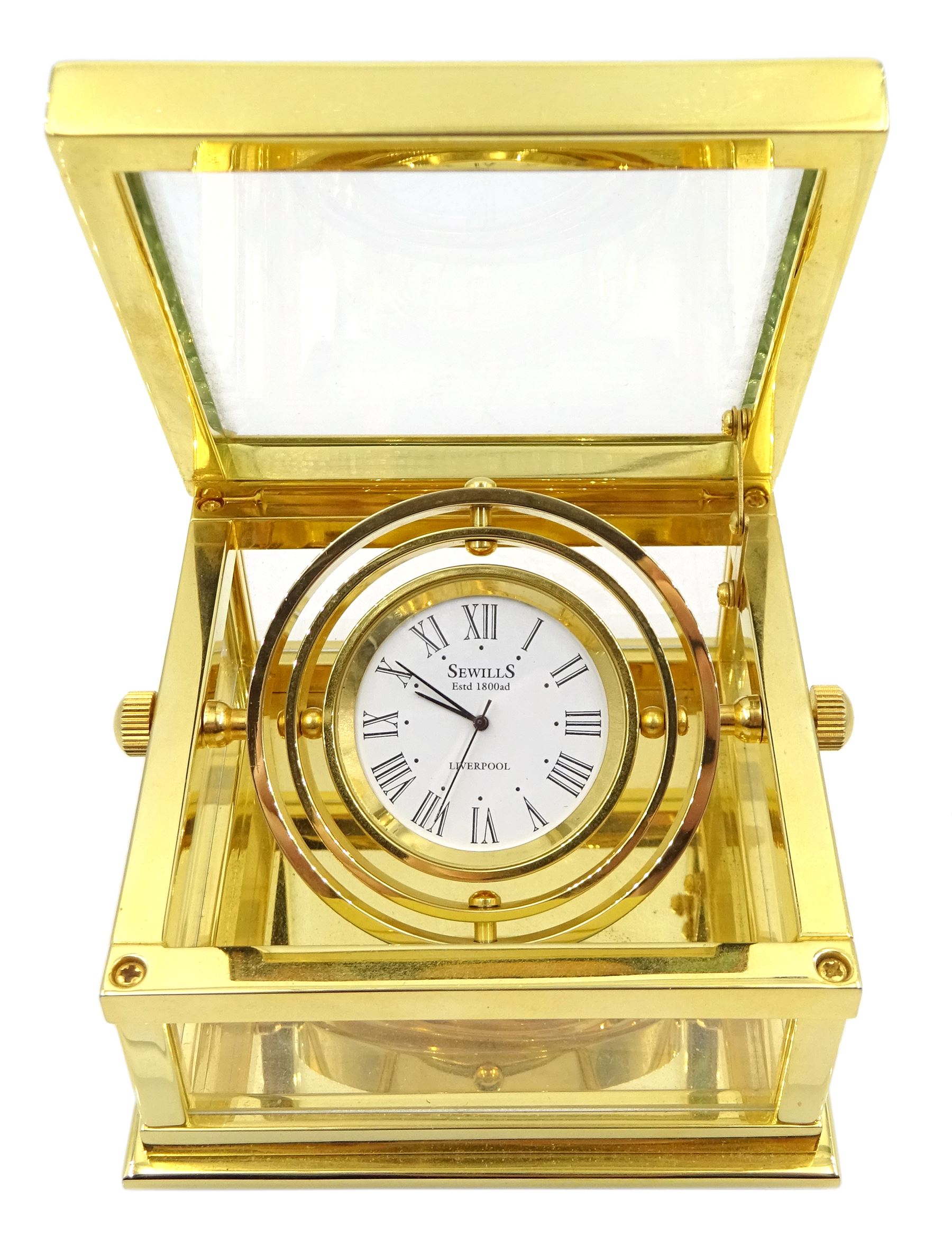 Sewills captains quartz desk clock, with gimble compass mount, in
