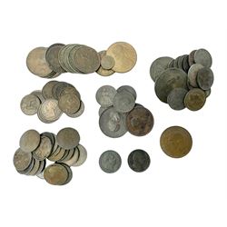 Mostly 'copper' coinage, including George III 1799 halfpenny, William IIII 1834 farthing, Queen Victoria 1887 penny, King George VI 1950 penny etc
