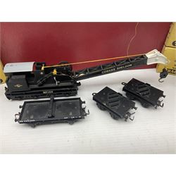 Hornby Dublo - 4620 Breakdown Crane No.133 in red with Match Trucks; boxed; another unboxed 4620 Breakdown Crane No.144 in black 'Cowans Sheldon' with Match Trucks; and nine Trackmaster goods wagons comprising three GW Open Wagons, two GW box vans, three NE Open Wagons and one NE Box Van; all boxed (11)