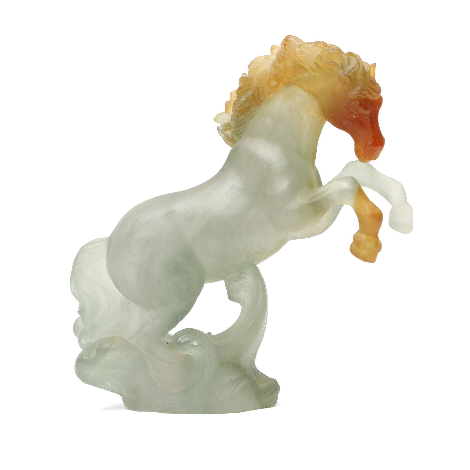 Daum pate de verre rearing horse, from the 'Chevaux De Marly' collection, incised Daum France to base, boxed, H21cm 