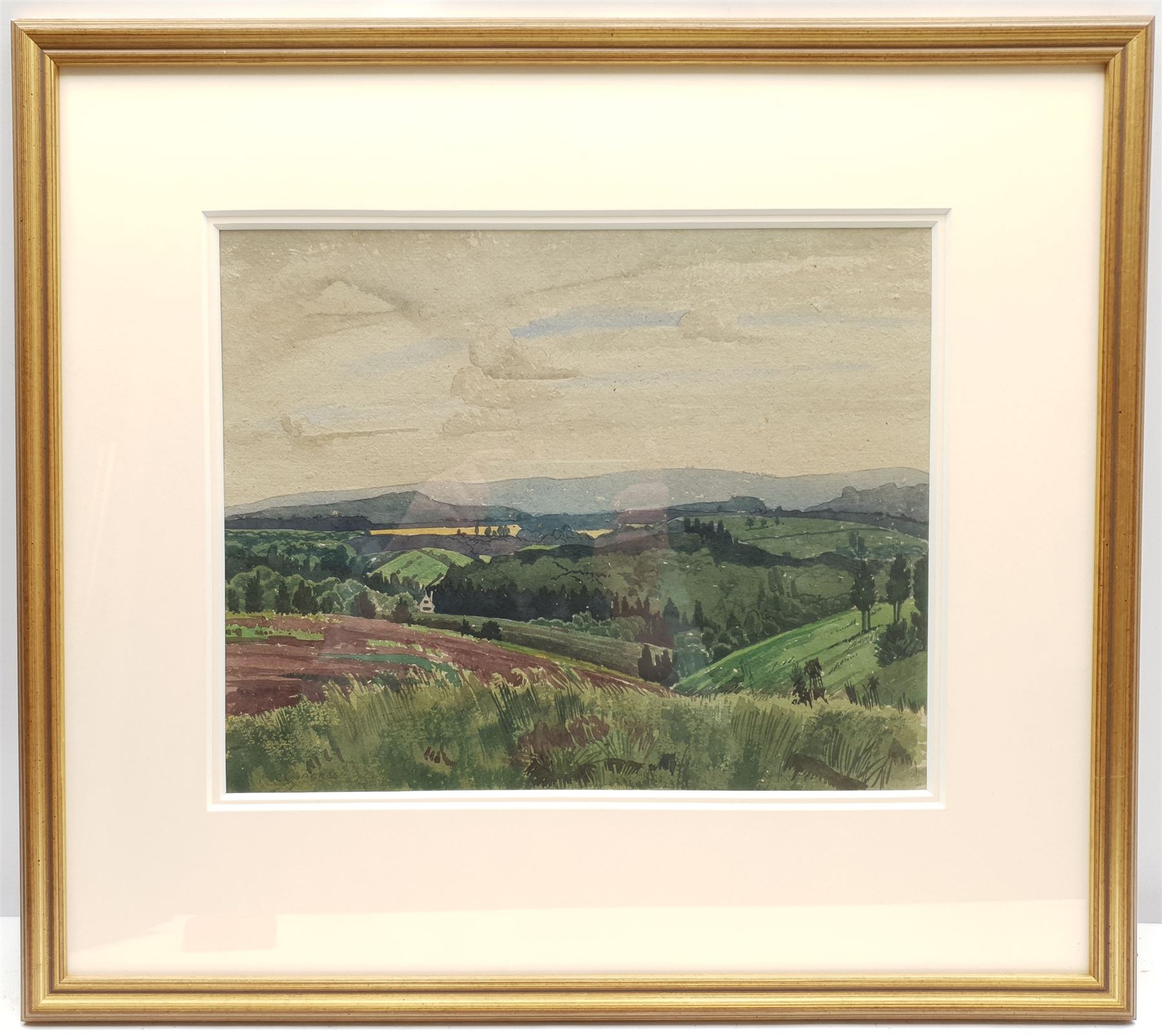 Frank Runacres (British 1904-1974): 'View over Hills', watercolour signed 27cm x 34cm