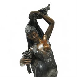 Giorgio Ceragioli (Italian 1861-1947): 'Danza Del Flori' -The Flower Dancer, large patinated bronze figure of a female dancer draped in a flowing garment and holding a rose, on a circular naturalistic floral base, on a marble plinth, signed and dated 1910, titled to the front, H140cm