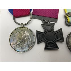 Seven copies of early medals - Waterloo, Crimea, Mediterranean, China 1900, Victoria Cross, Natal Rebellion and Tibet 1903-4; all with ribbons (7)