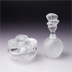 Lalique 'Baptiste' clear and frosted glass scent bottle H6cm and another Lalique 'Palmette...