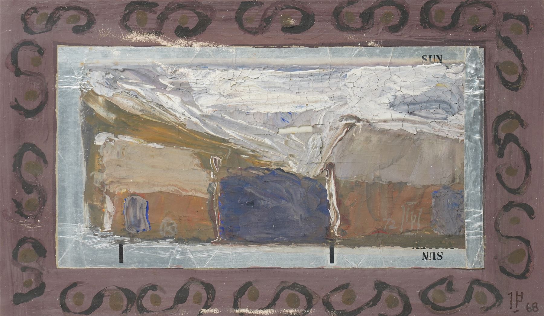 Ivan Peries (Sri Lankan 1921-1988 - Columbo '43 Group): Landscape with  Border, oil on foil signed with initials and dated '68, 14cm x 24cm (unframed) 
Notes: Ivan Peries was a founding member of the '43 group, a 20th century modern art group in Columbo (previously British Ceylon) in the mid-20th century. 
Provenance: The vendor was a very close friend of the artist and his family. These works were acquired from the wife of the artist - Veronica Peries, during the time she lived at Southend on Sea - UK.
