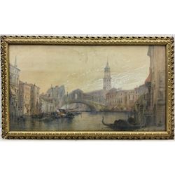 Paul Marny (French/British 1829-1914): Rialto Bridge Venice, watercolour heightened in white signed 49cm x 90cm