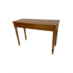 Knightman - cherrywood side or console table fitted with two drawers, on tapered turned supports by Horace Knight workshop of Balk, Thirsk