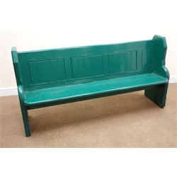  Victorian pew, painted green finish, solid end supports, W171cm  