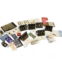Great British and World coins, including six The Royal Mint United Kingdom proof coin collections, dated 1984, 1986, 1992, 1994, 1997, 1998 cased with certificates, 1990 '90th Birthday' silver proof crown, various pre 1947 silver coins, other pre-decimal coinage, Bhutan 1979 silver proof three ngultrum, Maria Theresa restrike silver thaler, two United States of America 1964 Kennedy half dollars etc and various banknotes with The Royal Bank of Scotland one pound 3rd January 1967, United States of America one dollar note series 1963 A etc