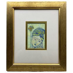 Giuliana Lazzerini (Italian 1951-): 'Faccia Antica', oil on board signed, labelled verso 17cm x 12cm