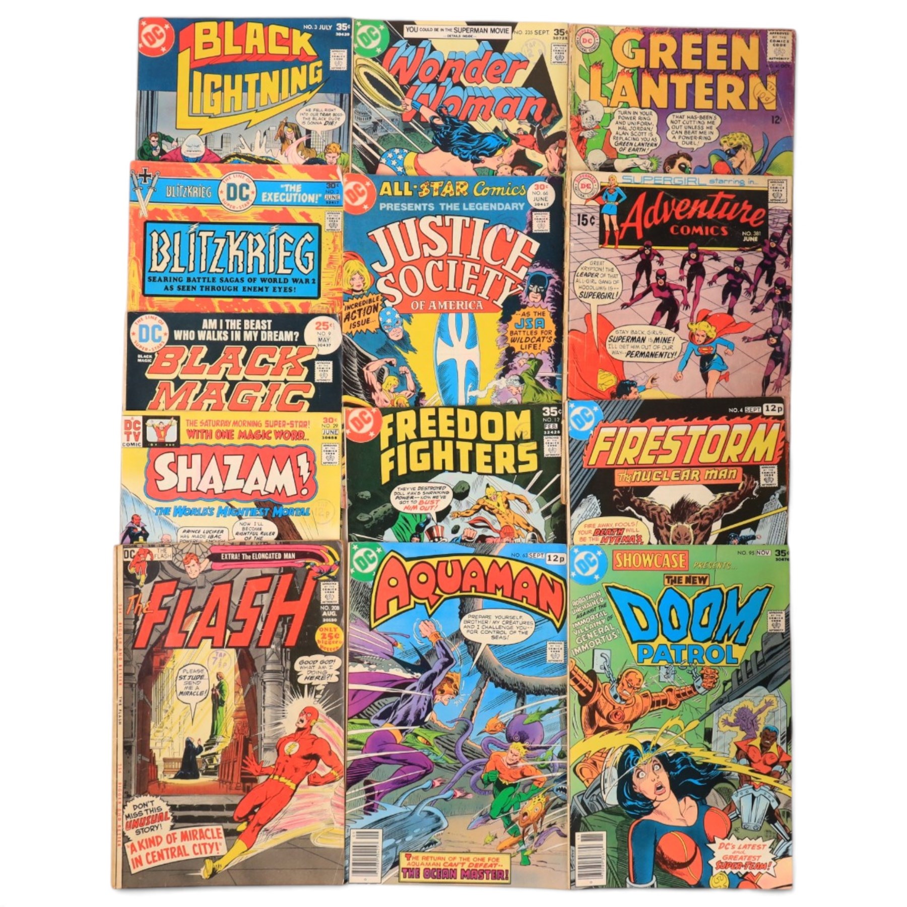 Collection of Bronze Age and later DC comic books, titles including  TOR, The Shadow, Firestorm, Aquaman, Kung Fu Fighter, Plastic Man, Jonah Hex, Freedom Fighters, Shazam, Black Lightning, Wonder Woman, The Flash, Luke Cage Power Man, etc
