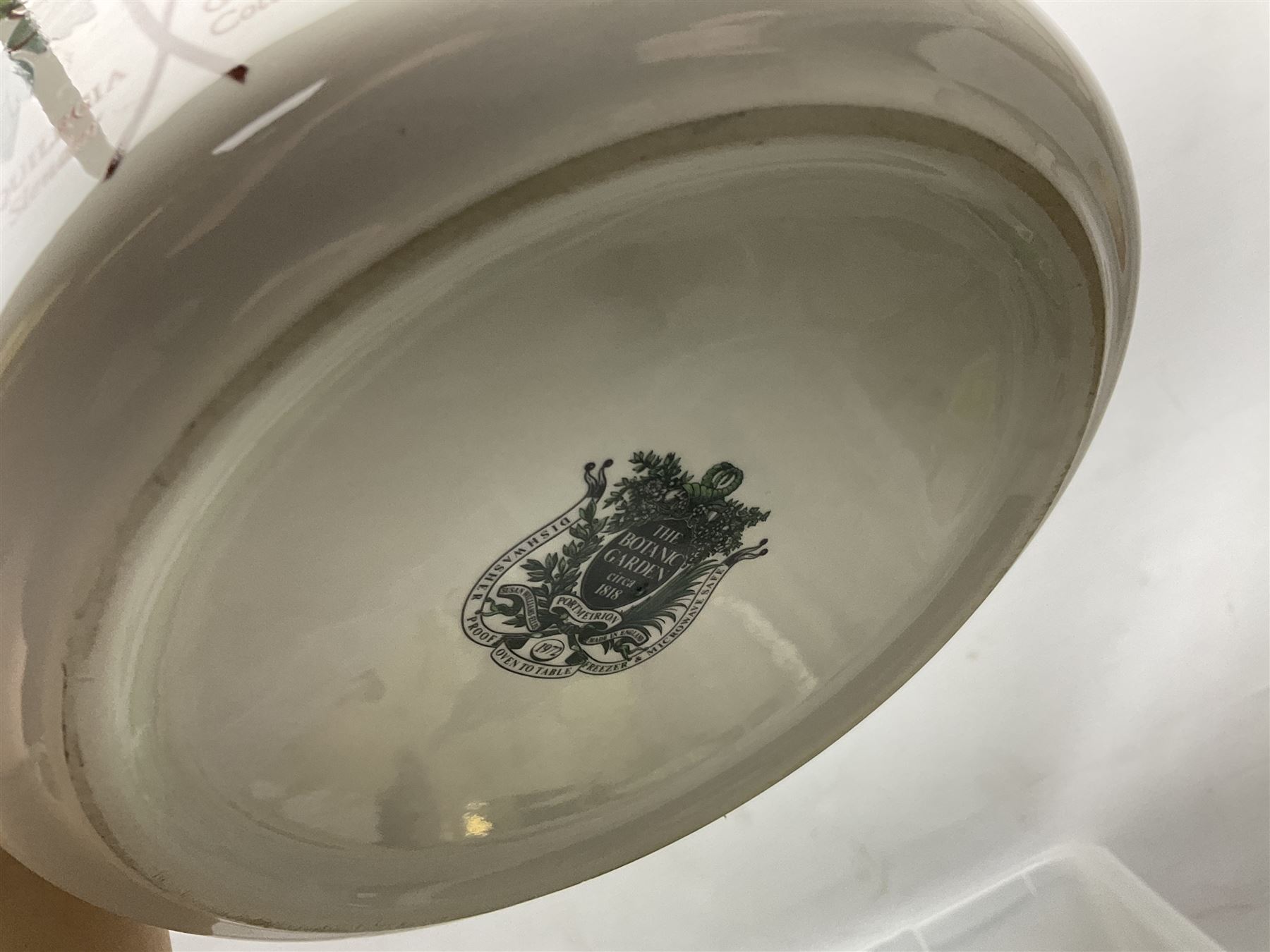 Portuguese Faiancas Belo pottery majolica cabbage leaf dish, together with a similar example, Royal Doulton plate, Portmeirion plant pot, glassware, two silver topped bottles etc, in two boxes  
